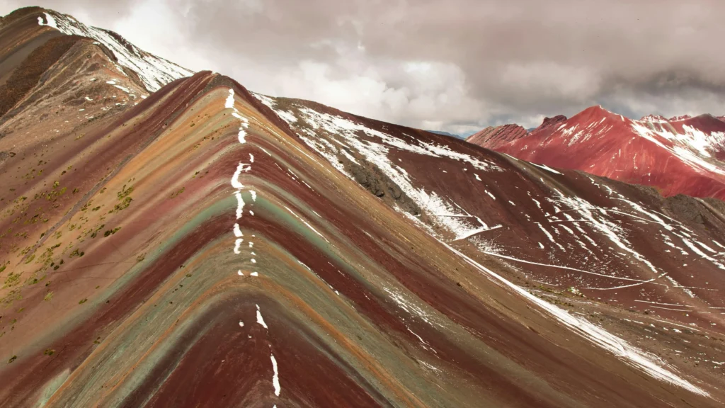 Vinicunca Mountain in the wet season with occasional snowfall