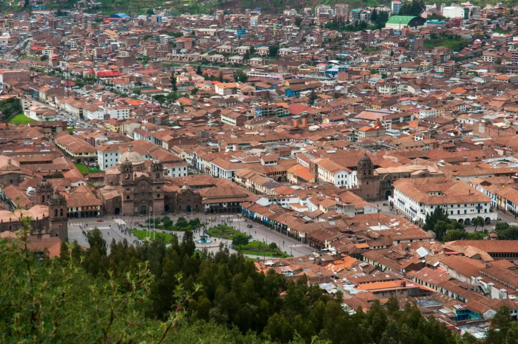 View of Cusco city with its main square and streets