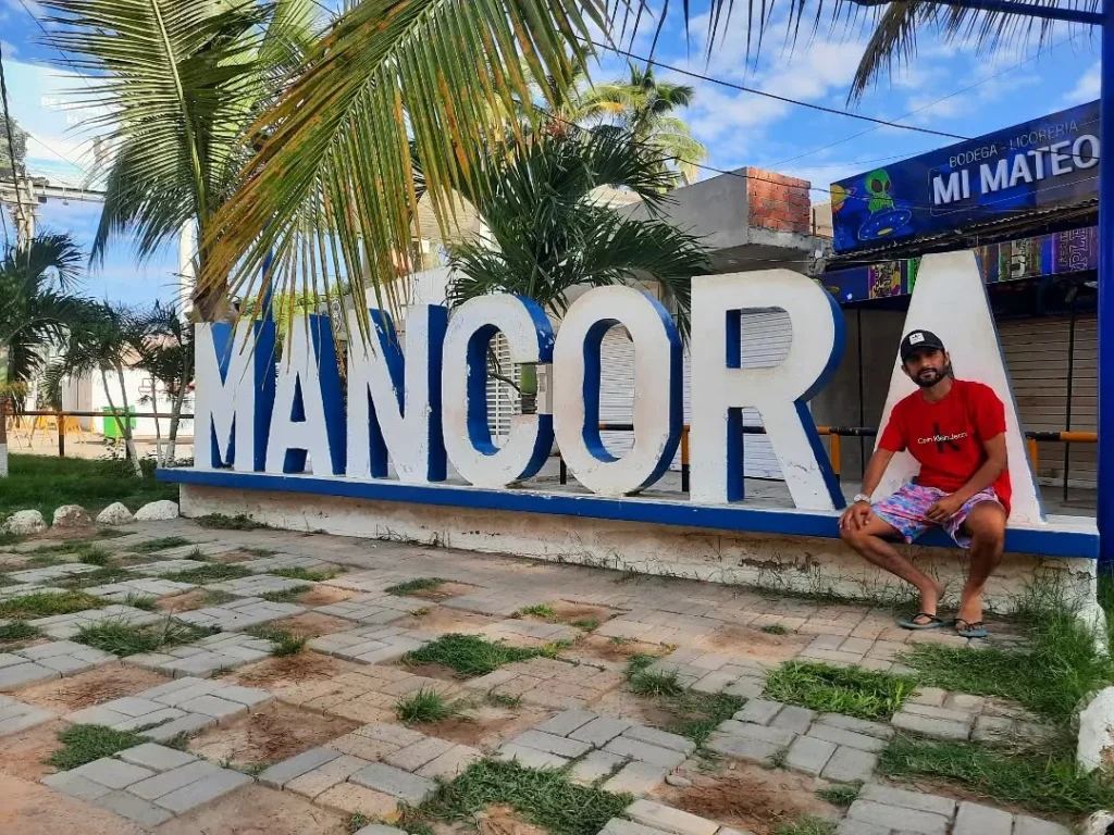 Placa de boas-vindas na praia de Mancora