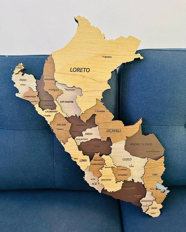 Mapa do Peru com todas as regiões e a capital de cada uma