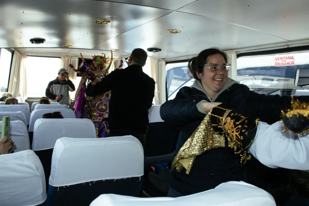 Tourists in the transportation of the Machu Picchu Wayna agency