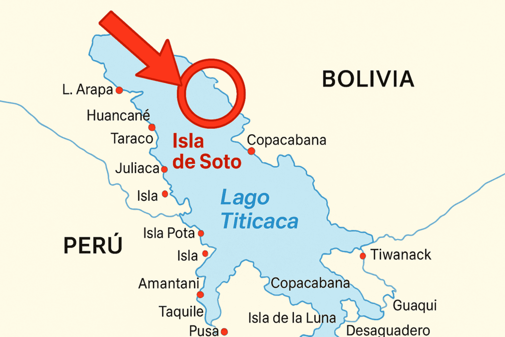 Ubicación geográfica de la isla de Soto en el lago Titicaca