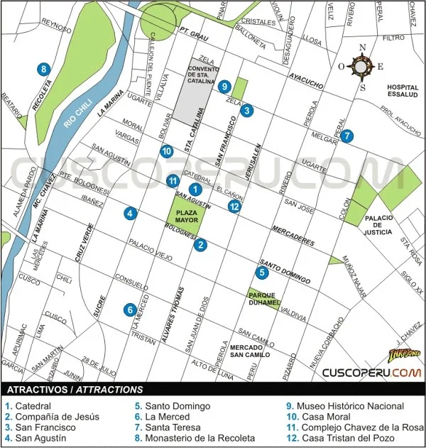 Mapa de callestemplos de Arequipa Mapa de calles,templos de Arequipa