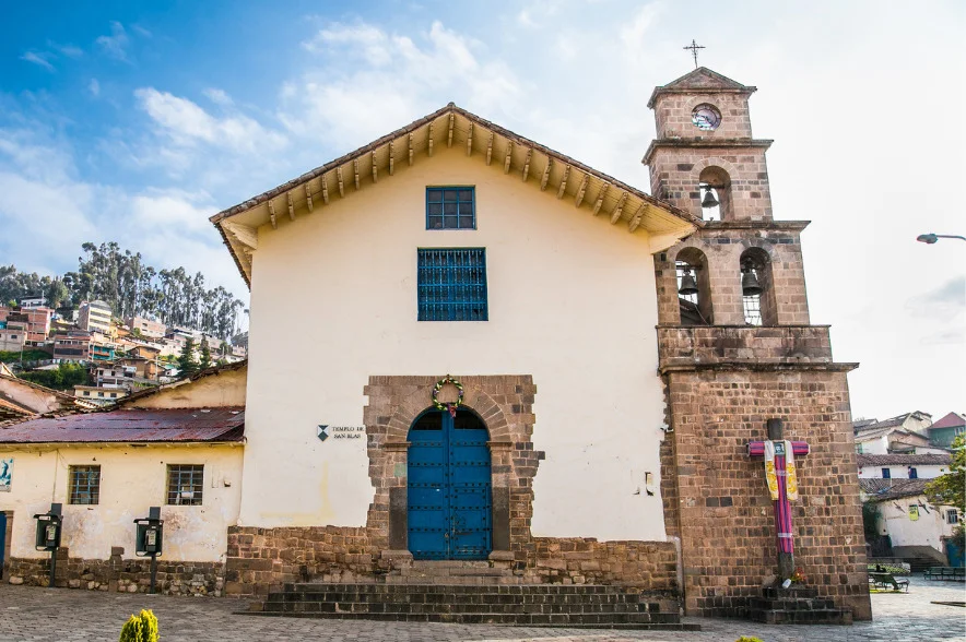 Colonial facade of San Blas Church in Cusco