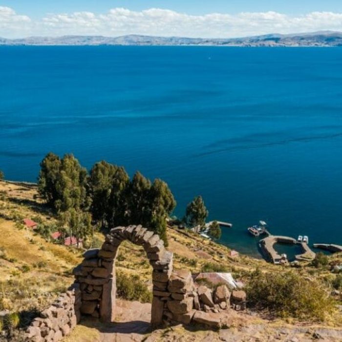 Titicaca Lake from Taquile Island in the peruvian Andes at Puno Peru